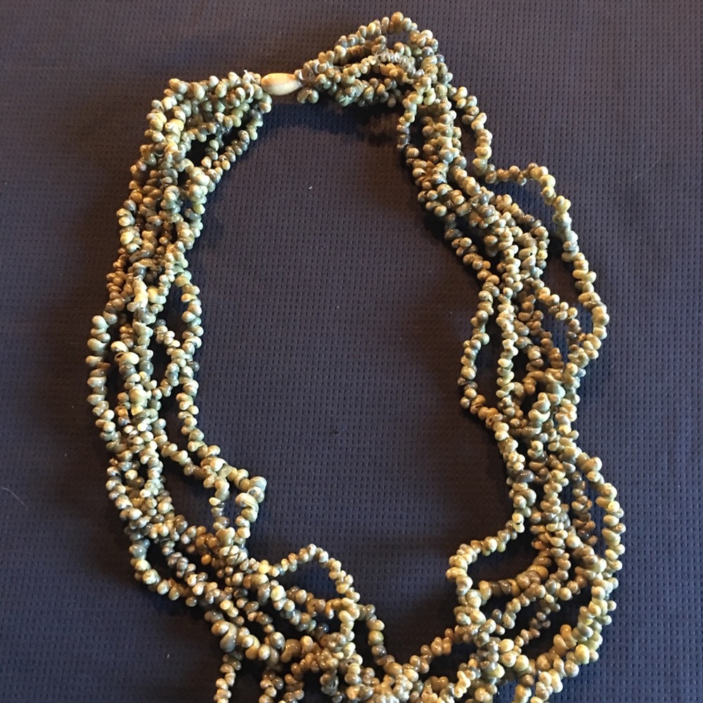 15” drop green beaded necklace